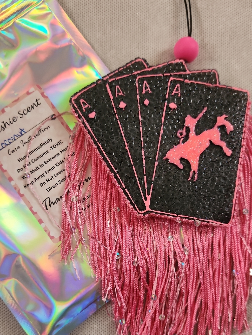 Pink Fringe Poker Card Freshie Charm